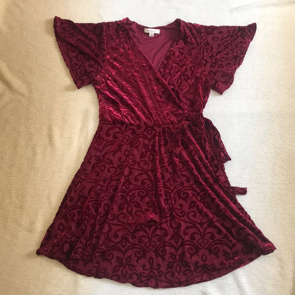 Francesca’s red/ burgundy velvet wrap dress